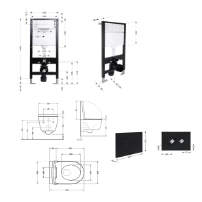 Готовое решение Qtap для ванной комнаты: подвесной унитаз Swan Rimless 520x360x320 + комплект установки Standard (круглая клавиша Black) №2