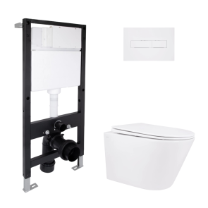 Готове рішення Qtap для ванної кімнати: підвісний унітаз Swan Rimless 520x360x320 + комплект інсталяції Standard (лінійна клавіша White) №1