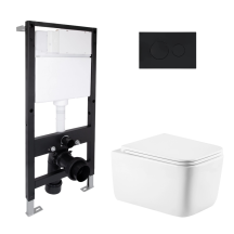 Готовое решение Qtap для ванной комнаты: подвесной унитаз Gemini Ultra Quiet 520x360x350 + комплект установки Standard (круглая клавиша Black)