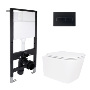 Готовое решение Qtap для ванной комнаты: подвесной унитаз Crow Ultra Quiet 520x360x290 + комплект установки Standard (линейная клавиша Black) №1