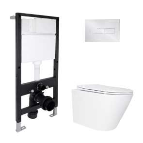 Готовое решение Qtap для ванной комнаты: подвесной унитаз Swan Ultra Quiet 485x360x320 + комплект установки Standard (линейная клавиша Chrome) №1