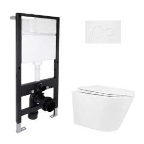 Готове рішення Qtap для ванної кімнати: підвісний унітаз Swan Rimless 520x360x320 + комплект інсталяції Standard (кругла клавіша White) №1