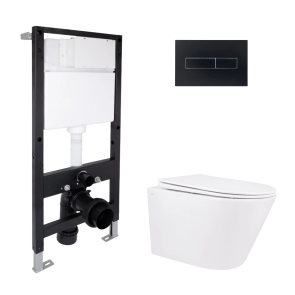 Готове рішення Qtap для ванної кімнати: підвісний унітаз Swan Rimless 520x360x320 + комплект інсталяції Standard (лінійна клавіша Black) №1