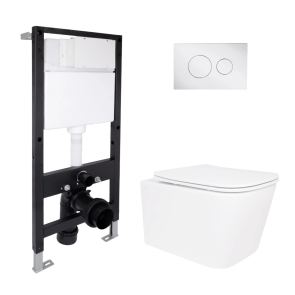 Готове рішення Qtap для ванної кімнати: підвісний унітаз Crow Rimless 485x340x330 + комплект інсталяції Standard (кругла клавіша Chrome) №1
