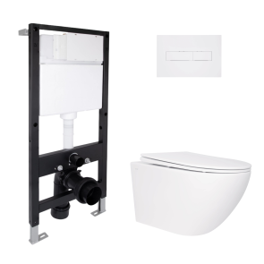 Готове рішення Qtap для ванної кімнати: підвісний унітаз Jay Rimless 520x360x320 + комплект інсталяції Standard (лінійна клавіша White) №1