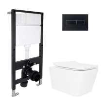 Готовое решение Qtap для ванной комнаты: подвесной унитаз Crow Rimless 520x360x290 + комплект установки Standard (линейная клавиша Black)