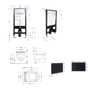 Готовое решение Qtap для ванной комнаты: подвесной унитаз Crow Rimless 520x360x290 + комплект установки Standard (линейная клавиша Black) №2