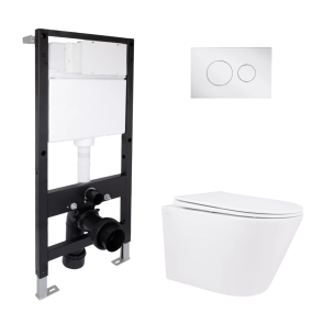 Готове рішення Qtap для ванної кімнати: підвісний унітаз Swan Rimless 520x360x320 + комплект інсталяції Standard (кругла клавіша Chrome) №1