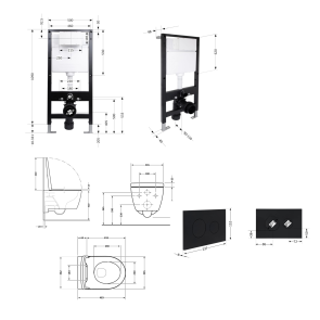 Готовое решение Qtap для ванной комнаты: подвесной унитаз Taurus Ultra Quiet 485x360x350 + комплект установки Standard (круглая клавиша Black) №2
