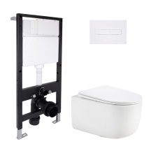 Готовое решение Qtap для ванной: подвесной унитаз Taurus Ultra Quiet 515x360x350 + комплект установки Standard (линейная клавиша White)