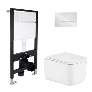 Готовое решение Qtap для ванной комнаты: подвесной унитаз Gemini Ultra Quiet 485x340x350 + комплект установки Standard (линейная клавиша Chrome) №1