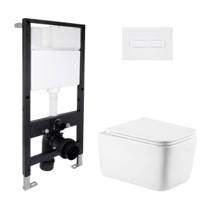 Готовое решение Qtap для ванной комнаты: подвесной унитаз Gemini Ultra Quiet 520x360x350 + комплект установки Standard (линейная клавиша White) №1
