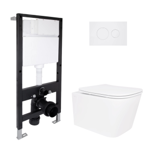 Готовое решение Qtap для ванной комнаты: подвесной унитаз Crow Rimless 485x340x330 + комплект установки Standard (круглая клавиша White) №1