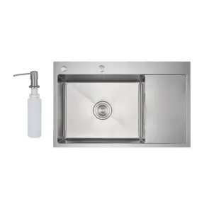 Мойка для кухни интегрированная Lidz Handmade Max 500 H7849R Brushed Steel, 3,0/1,0 мм, крыло справа, увеличенная чаша LDH7849RBRU49464 №1