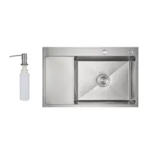 Мойка для кухни интегрированная Lidz Handmade Max 500 H7849L Brushed Steel, 3,0/1,0 мм, крыло слева, увеличенная чаша LDH7849LBRU49463