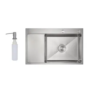 Мойка для кухни интегрированная Lidz Handmade Max 500 H7849L Brushed Steel, 3,0/1,0 мм, крыло слева, увеличенная чаша LDH7849LBRU49463 №1