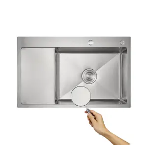 Мойка для кухни интегрированная Lidz Handmade Max 500 H7849L Brushed Steel, 3,0/1,0 мм, крыло слева, увеличенная чаша LDH7849LBRU49463 №3