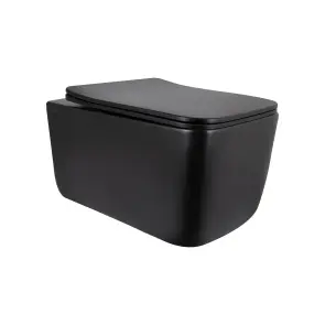 Унітаз підвісний Qtap Gemini Ultra Quiet 485×340×350 мм, Matt Black, з сидінням Slim Duroplast / Soft-close / Quick Release QTGEM28BLM50505 №1