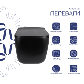 Унітаз підвісний Qtap Gemini Ultra Quiet 485×340×350 мм, Matt Black, з сидінням Slim Duroplast / Soft-close / Quick Release QTGEM28BLM50505 №3