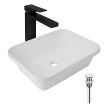 Комплект Qtap Scorpio: Раковина врізна прямокутна 510х390х145 мм White + Донний клапан PU02 + Змішувач для раковини Qtap Gemini високий QTGEM269BLM45678 Black Matt