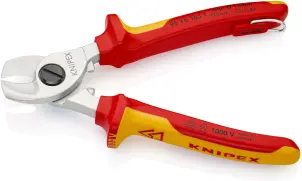 Ножиці для різки кабелів, діаметр 15мм / 50мм..кв., 165мм VDE KNIPEX 95 16 165 T BK, зі страхувальним кріпленням, хромировані №2