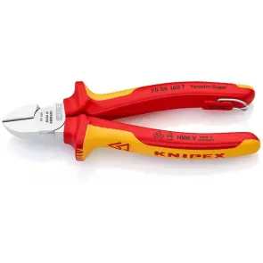 Кусачки бокові (бокорізи), діаметр 4,0мм, 160мм VDE KNIPEX 70 06 160 T, зі страхувальним кріпленням, хромовані №1
