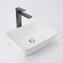 Комплект Qtap Scorpio: Раковина врізна прямокутна 510х390х145 мм White + Донний клапан PU02 + Змішувач для раковини Qtap Gemini високий QTGEM269GMB45680 Gunmetal Black PVD