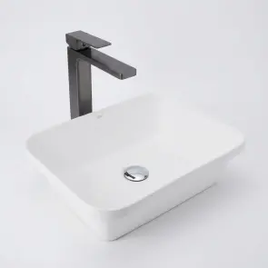 Комплект Qtap Scorpio: Раковина врізна прямокутна 510х390х145 мм White + Донний клапан PU02 + Змішувач для раковини Qtap Gemini високий QTGEM269GMB45680 Gunmetal Black PVD №1