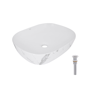 Раковина накладна Qtap Aquarius 470x380x120 мм, Marble, прямокутна, з донним клапаном QTAQA188MR49782 + Змішувач латунний для раковини Lidz Astra 001FH високий (k35) LDAST001FHCRM48090 Chrome №2