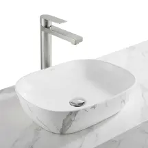 Змішувач для раковини високий Lidz Nexus 001FH (k35) LDNEX001FHNKS49185 Nickel + Раковина накладна Qtap Aquarius 470x380x120 мм, Marble, прямокутна, з донним клапаном QTAQA188MR49782