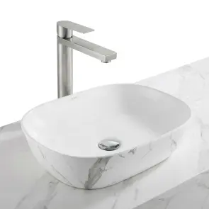 Смеситель для раковины Lidz Nexus 001FH (k35) LDNEX001FHNKS49185 Nickel + Раковина накладная Qtap Aquarius 470x380x120 мм, Marble, прямоугольная, с донным клапаном QTAQA188MR49782 №1