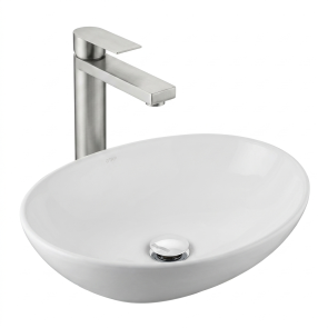 Змішувач для раковини високий Lidz Nexus 001FH (k35) LDNEX001FHNKS49185 Nickel + Комплект Qtap Dove: Раковина накладна Овальна 415x340x140 мм White + Донний клапан PU02 №1
