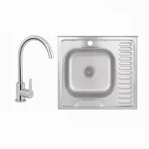 Змішувач для кухНі U-образний Brinex Pure 015F U-образний Chrome BRIPUR015FCRM + Кухонна мийка Brinex 6060-L 0,6 мм Satin (BRIN6060LSAT06)