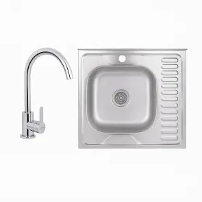 Змішувач для кухНі U-образний Brinex Pure 015F U-образний Chrome BRIPUR015FCRM + Кухонна мийка Brinex 6060-L 0,6 мм Satin (BRIN6060LSAT06) №1