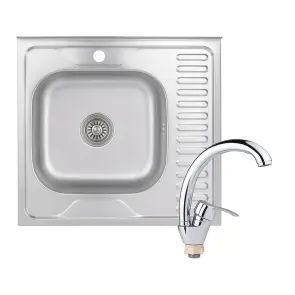 Кухонна мийка Brinex 6060-L 0,6 мм Satin (BRIN6060LSAT06) + Змішувач для кухНі Lidz Anny 008F (k40) LDANN008FCRM35123 Chrome №1