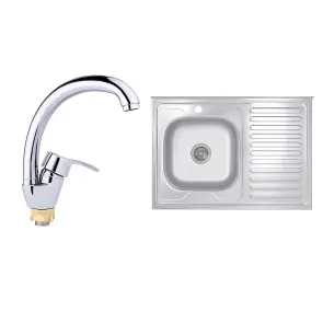 Смеситель Для кухни Lidz Anny 008F (k40) LDANN008FCRM35123 Chrome + Кухонная мойка Brinex 6080-L 0,6 мм Satin (BRIN6080LSAT06) №1