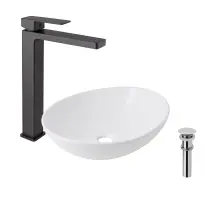 Змішувач для раковини Qtap Gemini високий QTGEM269GMB45680 Gunmetal Black PVD + Комплект Qtap Dove: Раковина накладна Овальна 415x340x140 мм White + Донний клапан PU02
