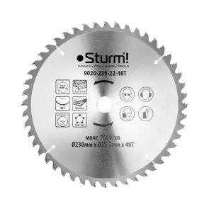 Диск пильний по дереву Sturm 9020-230-22-48T, 230х22 мм 48 зубів №1