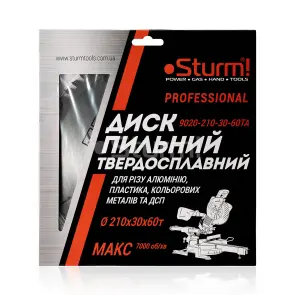 Диск пильний ламінат/алюміній/пластик Sturm 9020-210-30-60TA, 210х30 мм 60 зубів №3