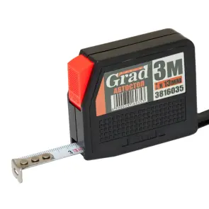 Рулетка з автостопом 3м×13мм (чорна) GRAD (3816035) №1