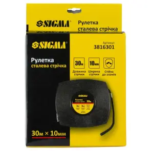 Рулетка стальная лента 30м×10мм (черная) SIGMA (3816301) №7