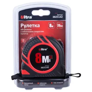 Рулетка обрезиненная с нейлоновым покрытием полотна 8м×25мм ULTRA (3825142) №6