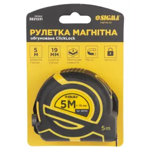 Рулетка магнитная обрезиненная ClickLock нейлоновое покрытие автостоп 5м×19мм SIGMA (3821331) №8