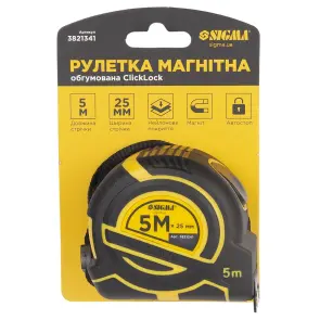 Рулетка магнитная обрезиненная ClickLock нейлоновое покрытие автостоп 5м×25мм SIGMA (3821341) №8