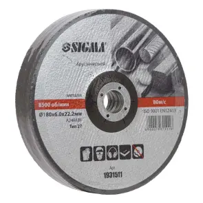 Круг зачисний по металу Ø180×6.0×22.2мм, 8500 об/хв SIGMA (1931511) №2