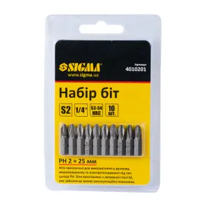 Набор бит PН2×25мм 1/4" 10шт S2 (блистер) SIGMA (4010201) №1