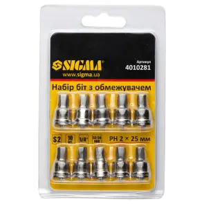 Набор бит с ограничителем PН2×25мм 1/4" 10шт S2 (блистер) SIGMA (4010281) №3