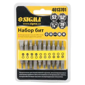 Набір біт з тримачем 1/4" 20шт S2 (блістер) SIGMA (4013701) №1