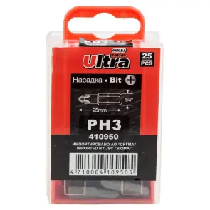 Набір біт PН3×25мм 1/4" 25шт S2 (пласт кейс) ULTRA (4010302) №2