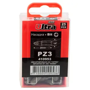 Набір біт PZ3×25мм 1/4" 25шт S2 (пласт кейс) ULTRA (4010602) №6